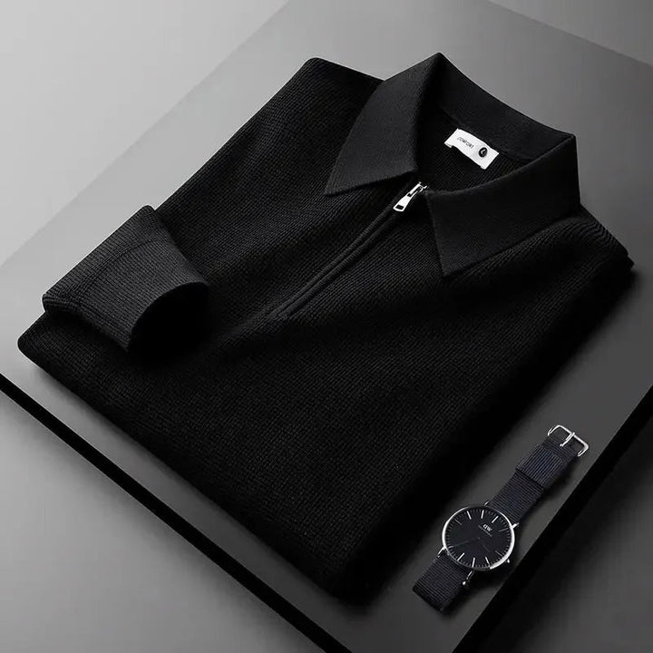 EDWARD™ – Long-Sleeve Waffle-Knit Polo with Quarter-Zip for Men
